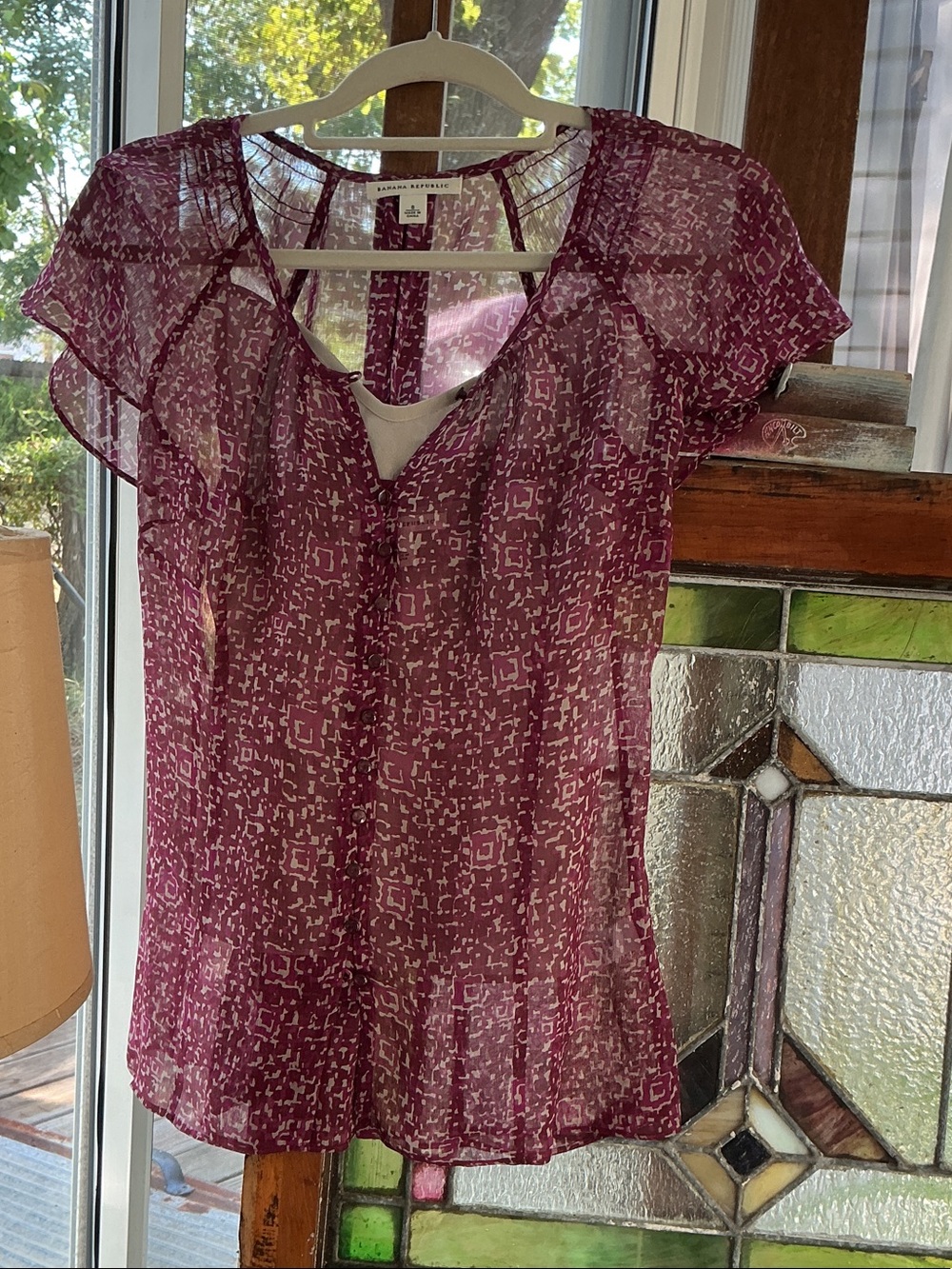 Banana Republic Plum Sheer Ruffle Sleeve Blouse